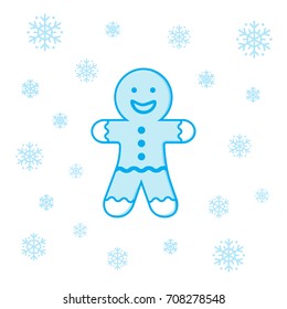 Christmas cookie man and snowflakes. Simple one color style for holiday design.