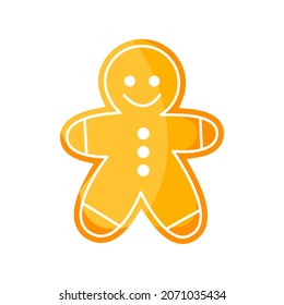 Christmas cookie man. Vector illustration; Gingerbread man decorated colored icing