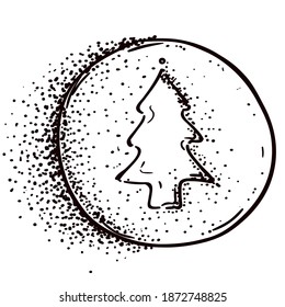 Galleta de Navidad con un árbol de año nuevo de una mermelada. Gráficos dibujados a mano. Ilustración vectorial en blanco y negro