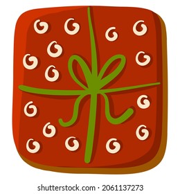 Caja de regalo de galletas de Navidad, pastel de Año Nuevo Feliz, linda ilustración aislada en fondo blanco. Arte vectorial