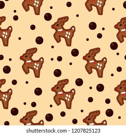 Christmas cookie reindeer seamless vector pattern. Christmas dessert background vector design.