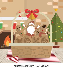 Christmas cookie santa claus fireplace room vector