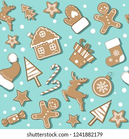 christmas cookie seamless pattern on a blue background