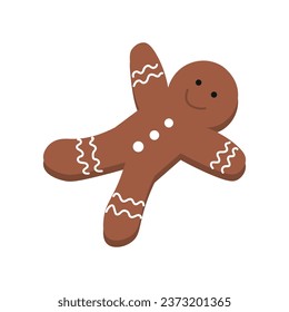 Christmas cookie in shape of gingerman on white background