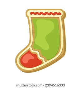 Christmas cookie. Christmas sock. Cute cartoon style.