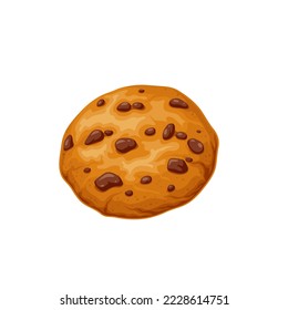 Christmas cookie vector illustration. Cartoon isolated homemade brown biscuit with chocolate chips, sweet cookie for eating on breakfast, traditional food gift and invitation of winter holidays