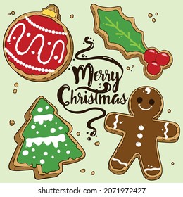 christmas cookie vectors, christmas cookies  holiday, gingerbread man models christmas tree and christmas balls