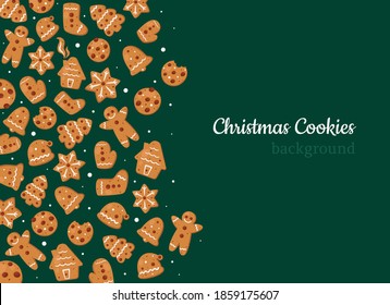 Christmas cookies background. Gingerbreads. Vector illustration