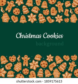 Christmas cookies background. Gingerbreads. Vector illustration