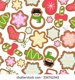 Christmas cookies background. Seamless celebratory pattern of Christmas cookies