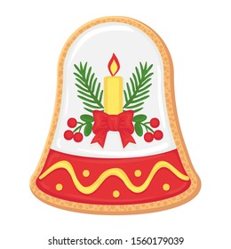 CHRISTMAS COOKIES BELL COATED WITH COLORED GLAZING AND DECORATED WITH ORNAMENT