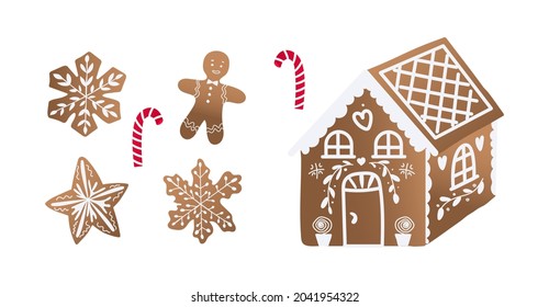 Christmas cookies bundle. Sweet dessert for the holiday. Vector illustration in hand drawn style