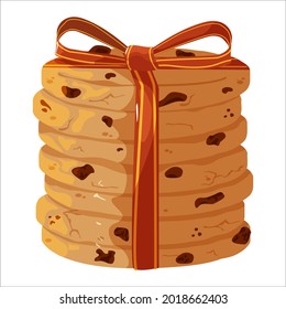 Christmas cookies, chocolate biscuits. Sweet biscuits. Stack of cookies with ribbon