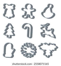 Christmas cookies cutters vector set isolated on a white background.