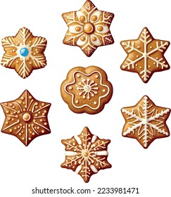 Christmas cookies decorated with sweet icing. Vector illustration