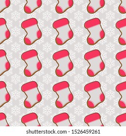 Christmas cookies decoration elements seamless pattern. Gingerbread socks vector illustration