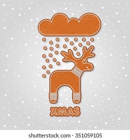 Christmas cookies in the form of a deer. Made in vector.