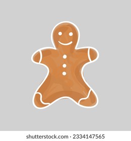 Christmas cookies in the form of a man on a gray background. Hand drawn style. Gingerbread in cartoon style.