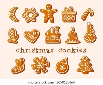 Christmas cookies. Gingerbread. Delicious figurines decorated with white glaze.