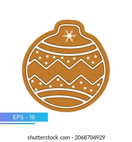 Christmas Cookies, gingerbread in the form of a Christmas toy, Isolated On White Background, Vector Illustration.