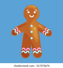 Christmas Cookies Gingerbread Man Decorated With Icing Dancing And Having Fun Xmas Sweet Food Vector Illustration