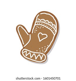 Christmas cookies. Gingerbread. Christmas mitten. Template for greeting card, postcard, for holidays. 