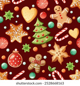 christmas cookies gingerbread new year seamless vector pattern background