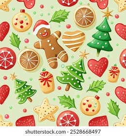 christmas cookies gingerbread new year seamless vector pattern