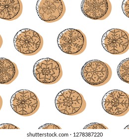 Christmas cookies gingerbread seamless vector patterns, warm, sweet, brown on white background