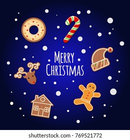 Christmas Cookies Gingerbread shortbread Cookies on dark background - Merry Christmas sign