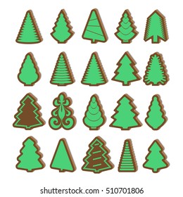 Christmas cookies and gingerbread. Silhouette of a Christmas tree with shadow on white background. Vector illustration.