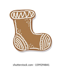 Christmas cookies. Gingerbread. Christmas sock. Template for greeting card, postcard, for holidays. 