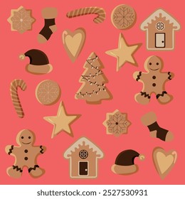 Christmas cookies and gingerbread in vector. A sweet holiday set.