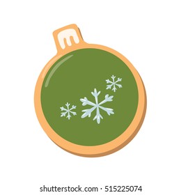 Christmas cookies girl. Isolated ginger cookie with decoration on white background. Sweet and delicious holiday gift. Angel girl with green bell.