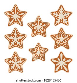 Christmas cookies. Hand drawn star shaped Christmas cookies vector illustrations collection. Part of set.
