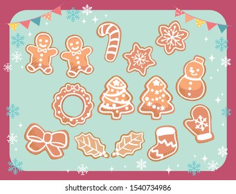 Christmas cookies with icing decoration. Vector illustration.