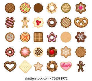 Christmas cookies icons and xmas biscuits desserts vector illustration. Tasty homemade holiday cookies bakery products