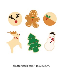 Christmas cookies isolated set vector. Snowman, gingerbread man, deer and pine tree - Vector