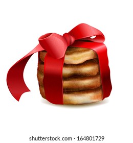 Christmas cookies knotted red ribbon. Realistic image. Isolated on white background