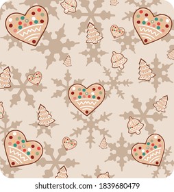 Christmas cookies on the beige pattern snow background