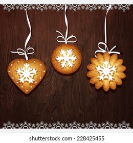 Christmas cookies on dark wooden background vector