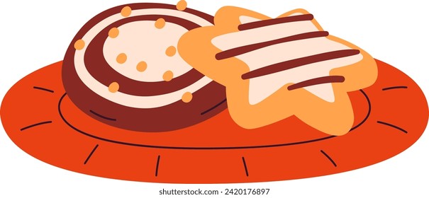 Christmas Cookies On Plate Vector Illustration