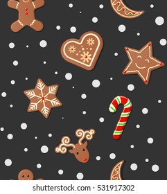 Christmas Cookies Seamless Pattern On Dark Background