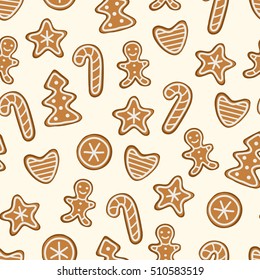 Christmas cookies seamless pattern. Vector illustration.