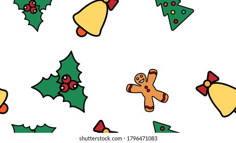 Christmas cookies seamless vector background. Holiday pattern gingerbread tree, bell, angel, candy cane, snowflake.