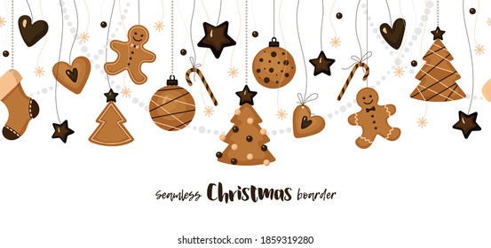 Christmas cookies set, collection, X-mas card, design elements for poster, flyer, advertisement, seasonal greetings. Minimalist illustration in flat cartoon style on white background