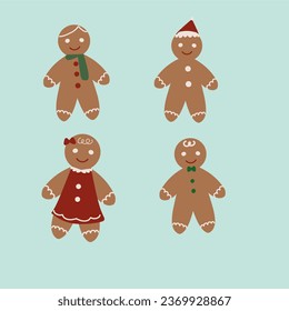 christmas cookies, set of gingerbread elements 