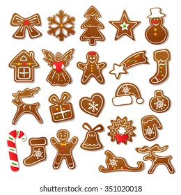 Christmas cookies set. Gingerbreads isolated on white background