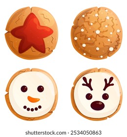 Christmas cookies set isolated on white. Xmas sweets collection