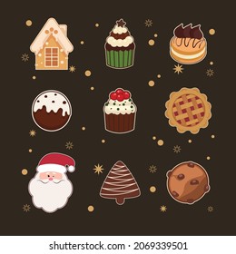 Christmas cookies set vector background design